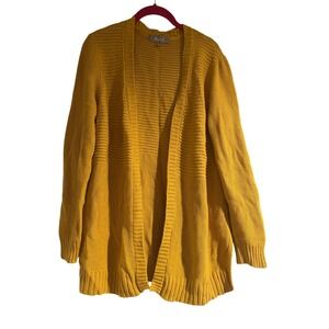 Marled Mustard Yellow Knit Open Front Cardigan Sweater Small Casual Comfy
